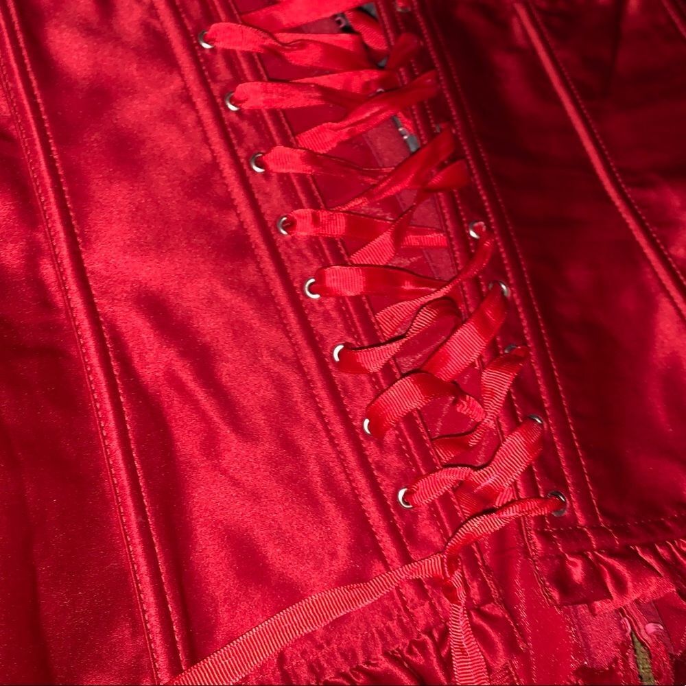 Rare Victorias Secret Satin Babydoll Red Corset Lace Up Strapless Medium Vintage - Picture 2 of 8